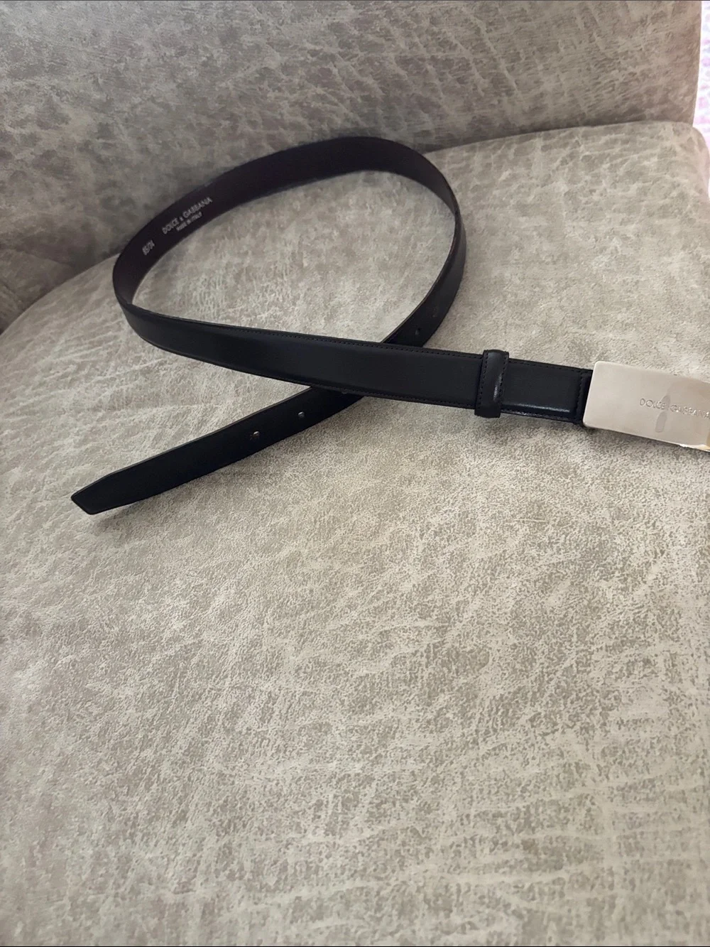 Dolce & Gabbana Black Leather Belt with Rectangular Silver Buckle